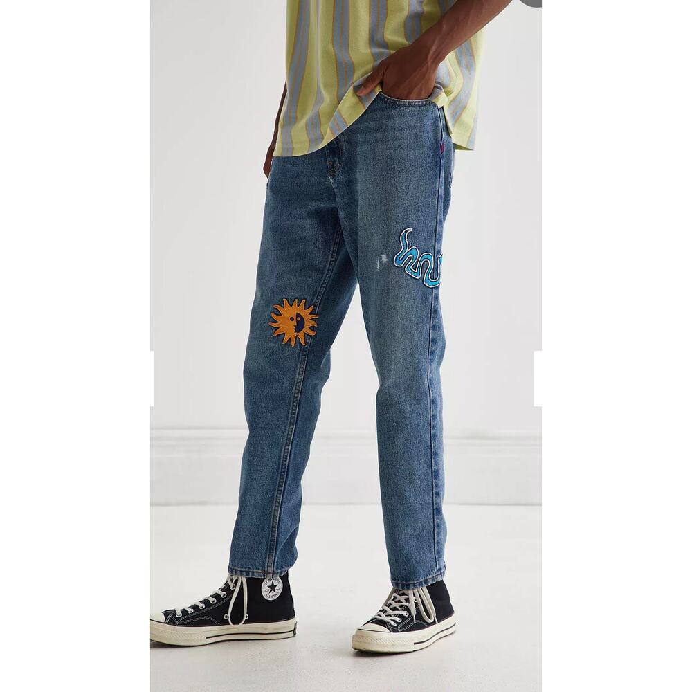 BDG Dad Tapered Jeans Patch Medium Wash Urban Outfitters 32x32 (32x29 measured)